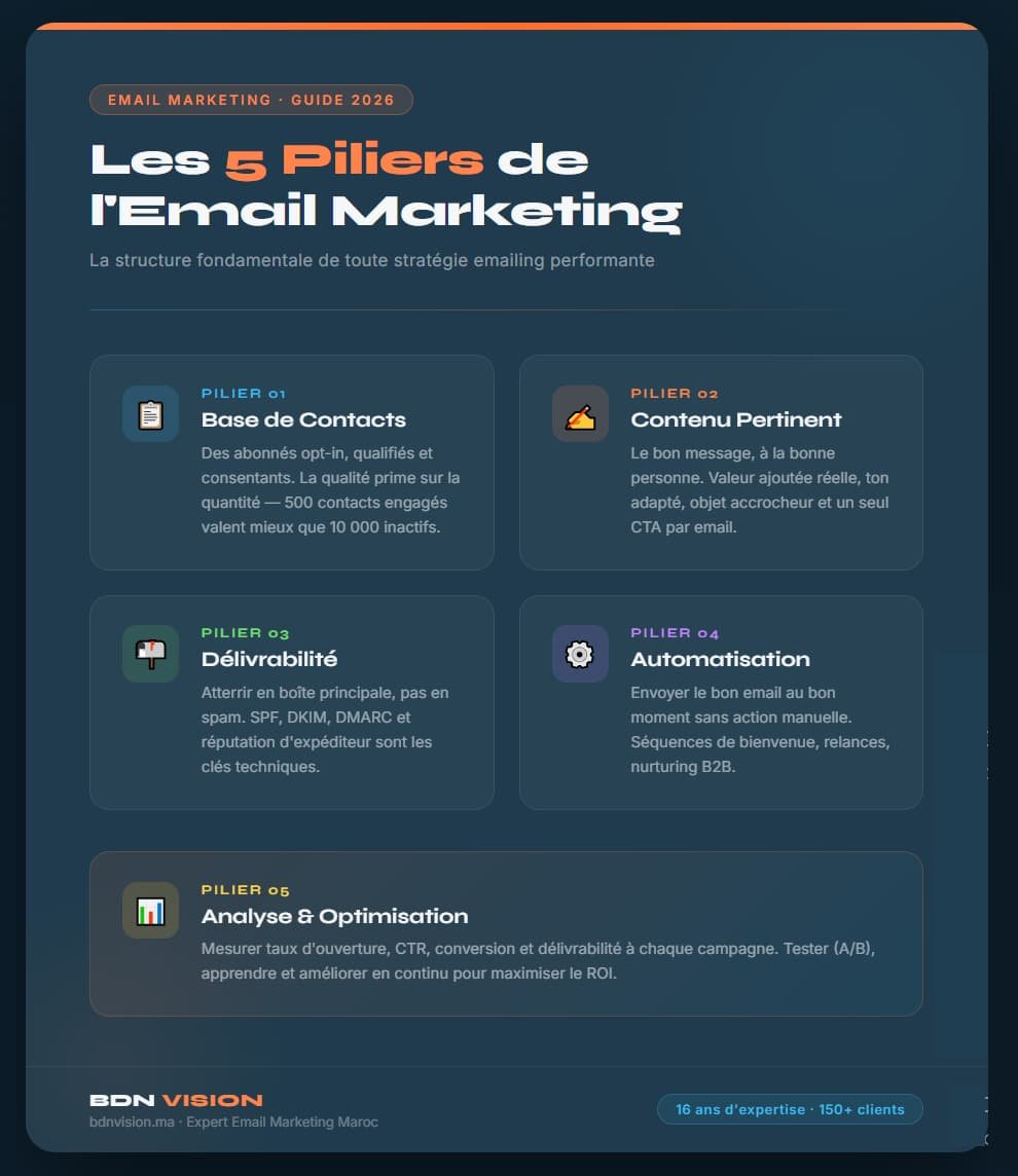 infographie email marketing 5 piliers stratégie BDN VISION Maroc